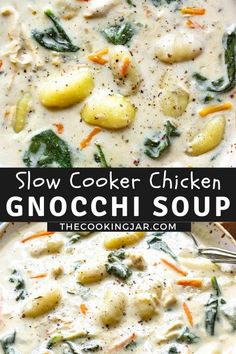 two bowls of slow cooker chicken gnocchi soup