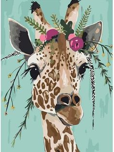 Giraffe Crowned with Flowers Arts And Crafts For Adults, Giraffe Painting, Diamond Painting Kits, Diy Stamp, Art Kits, Paint By Numbers, Arte Animal, Paint By Number Kits, Giraffes