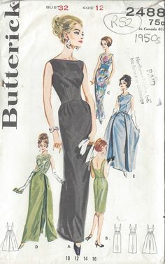 a woman's dress pattern from the 1950's