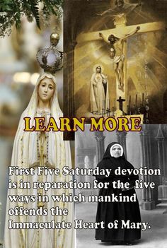 The devotion of honouring Mary for five first Saturdays of each month in succession was requested by Jesus as an established devotion in the world following the apparitions at Fatima, 1917. The devotion is in reparation for the sins committed against the Immaculate Heart of Mary. The reason for five is that there are five ways in which mankind offends the Immaculate Heart of Mary. #firstfivesaturdaysdevotion #immaculateheartofmary #firstsaturday #fatima #ourladyoffatima The Immaculate Heart Of Mary, Immaculate Heart Of Mary, Heart Of Mary, Immaculate Heart, St Michael