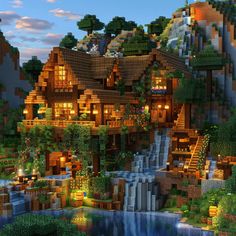 Minecraft Housing Ideas, Cabin Home Minecraft, Minecraft House Ideas 2 Story, Minecraft House Cliffside, Minecraft Hill Base Ideas, Minecraft Quarry Build, Minecraft Land Bridge, Avatar Pandora Minecraft Builds, Fairytale House Minecraft