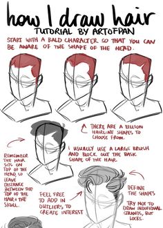 how to draw hair for men with different facial shapes and hairstyles, including the head