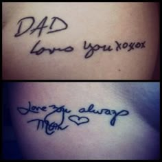 two different tattoos that say dad and son you are not happy to be in the same place