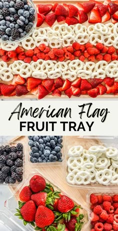 an american flag fruit tray with berries, strawberries and blueberries