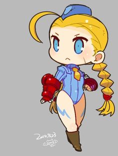 a cartoon character with blonde hair and blue eyes, holding boxing gloves in her hand