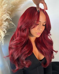 Red Sew In Weave With Leave Out, Red Hair Blowout, Wigs Hairstyles, Red Hairstyles, Frontal Wig Body Wave, Birthday Fit, Halloween Discount, Wine Hair, Red Hair Inspo