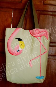 Flamingos - Painting Acrylic Easy, Tote Bag Ideas, Jute Tas, Flamingo Tote Bag, Flamingo Bag, Don Pedro, Bag Painting