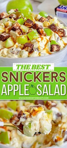 the best snickkers apple salad with apples in the background