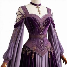 Fantasy Dress Reference, Medieval Clothing Women Royal, Purple Game Of Thrones Dress, Medieval Princess Outfit, Medevial Dresses Royal, Fantasy Dresses Art, Fantasy Fashion Inspiration, Fantasy Ball Outfits, Royal Fantasy Dress