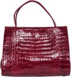 Red Leather Satchel With Crocodile Pattern, Elegant Red Crocodile Pattern Satchel, Luxury Red Bags With Crocodile Pattern, Elegant Red Satchel With Crocodile Pattern, Red Top Handle Bag With Crocodile Pattern, Chic Red Crocodile Pattern Bag, Formal Red Crocodile Pattern Shoulder Bag, Red Crocodile Pattern Shoulder Bag For Shopping, Red Crocodile Pattern Rectangular Bag