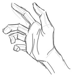 a drawing of a hand holding something in it's right hand, with the thumb extended