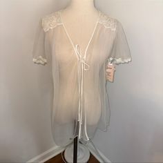 Smoke Pet Free Home! Nwt! The Only Flaw Is A Small Tear On The Sleeve Of One Side But Would Be An Easy Fix With A Little White Thread!. Would Be Cute For A Sabrina Carpenter Concert! White Sheer Tops For Loungewear, Spring Wedding Coquette Sleepwear, White Feminine Fitted Robe, Sheer White Loungewear Tops, White Sheer Sleep Chemise, White Sheer Robe For Daywear, White Sheer Sleep Camisole, Fitted Sheer White Robe, White Sheer Summer Robe