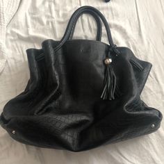 New With Tags, Never Used Perfect Condition Designer Black Satchel With Magnetic Closure, Elegant Black Textured Leather Satchel, Black Leather Satchel With Magnetic Closure, Chic Black Textured Leather Satchel, Black Textured Leather Satchel For Shopping, Elegant Black Shoulder Bag With Palladium Hardware, Chic Black Satchel With Magnetic Closure, Chic Black Bag With Magnetic Closure, Black Tote Satchel With Magnetic Closure