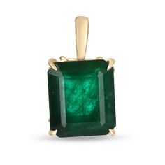 Displayed is a classic Colombian emerald solitaire necklace set in 14K yellow gold. This gorgeous solitaire pendant carries a large 4.92-carat emerald in a four-prong setting. The gem has a dark green color and very good luster. An ideal solitaire, perfect for everyday use!  Setting Style: Solitaire - Prong  Setting Material: 14K Yellow Gold Main Stone: Emerald Shape: Emerald Cut Approx Weight: 4.92-carats Color: Dark Green  Clarity: Translucent Luster: Very Good Origin: Brazil Treatments: Natural, Oiling Retail Price $9320.00 This masterpiece is made to order and takes 3-10 business days to craft. If you have a special request for a custom-created item please contact us at 1 800 840 6828. Complimentary shipping with the USA & Certification of Appraisal! 14k Gold Emerald Cut Solitaire Necklace, Timeless 14k Gold Emerald Cut Solitaire Necklace, Emerald Cut Solitaire Necklace In 14k Gold, Classic Emerald Pendant Necklace With Diamond Cut, Classic Diamond Cut Emerald Pendant Necklace, Classic Emerald Diamond Cut Pendant Necklace, Classic Diamond-cut Emerald Necklace For Formal Occasions, Classic Diamond Cut Emerald Necklace For Formal Occasions, Classic Emerald Necklace With Diamond Cut For Formal Occasions