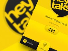 yellow and black business card with the words hey talks on it