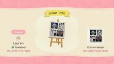 an animal crossing game with the name allen info on it's screen and other items