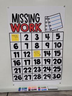 a missing work calendar is displayed on the wall