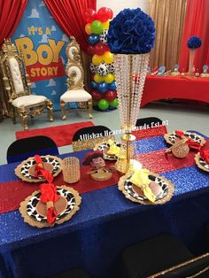 Toy Story Baby Shower Centerpieces, A Boy Story Baby Shower Ideas, Its A Boy Story Baby Shower Ideas, Toy Story Baby Shower Theme, Boy Themed Baby Shower Ideas, Toy Story Party Decorations