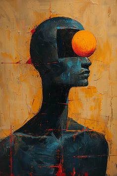 a painting of a man with an orange in his head