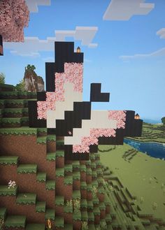 Cherry Walls Minecraft, Butterfly House Minecraft, Flowers In Minecraft, Mooshroom Enclosure Minecraft, Cute Minecraft Fountain, Cherry Blossom Wall Minecraft, Minecraft Bonfire, Flower Field Minecraft, Minecraft Heart Pond