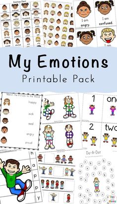 the printable worksheet for emotions and feelings is shown with pictures of people