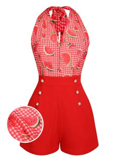 Watermelon Red 1950s Halter Patchwork Romper Retro Stage, Vestidos Retro, Gatsby Dress, Watermelon Red, Retro Mode, Lace Romper, Cardigan Top, Chic Vintage, Skorts