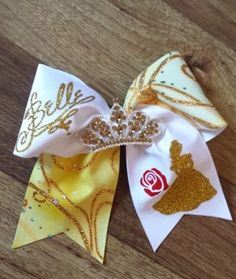 AWESOME!!!! Belle Signature Cheer Bow by Wildforbows on Etsy, $25.00 Disney Cheer Bows, Belle Bow, Disney Hair Bows