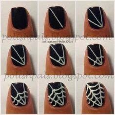 Halloween nails Spider Web On Nails, Spiderweb Nail Art, Spider Web Nails, Web Nails, Sugar Skull Nails, Skull Nails