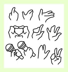 hand gestures drawn in black and white on a green background