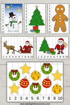 christmas themed counting game with numbers and pictures