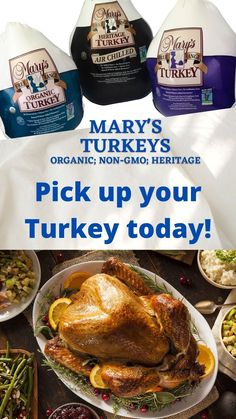 an advertisement for mary's turkeys is shown in the middle of this image