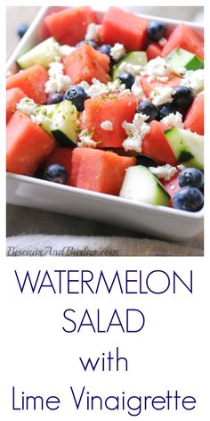 watermelon salad with lime vinaigrete and blueberries