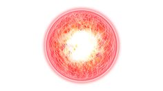 an orange and red object is shown in the center of a white circle on a white background