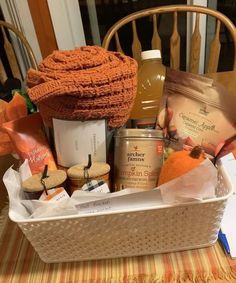 a basket filled with food sitting on top of a table