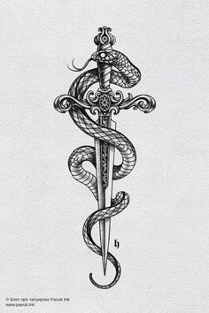 an image of a snake and dagger tattoo on a cell phone with the caption's name below it