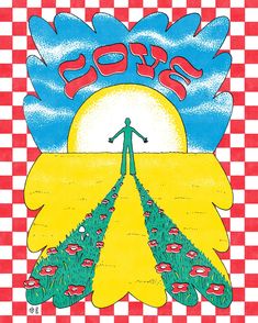 a drawing of a person standing on top of a green and yellow checkered floor