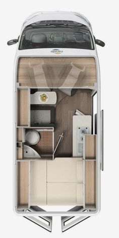 the interior of an rv is shown from above