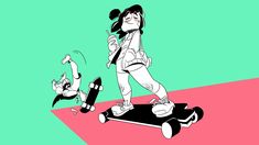 a girl on a skateboard and another person doing a trick