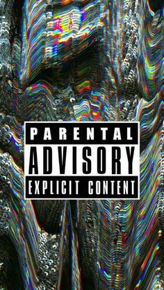 the words parental advisory explicit content are shown in black and white, with colorful lines on it