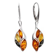 Very simple, yet very stunning sterling silver leaf earrings set with genuine Baltic multi coloured amber.  Colouring of amber may vary from the image due to its nature, if required additional pictures of individual sets can be supplied. Size: 43mm long including fastening and 11mm wide, weights approximately 3.46 grams Comes in a stylish box and we can include a free A6 gift card with you personal message if it is to be a gift. Unfortunately we can not accept returns and refunds for this item. Silver Gift Wrap, Amber Earrings, Amber Jewelry, Silver Gifts, Round Earrings, Boutique Jewelry, Leaf Earrings, Teardrop Earrings, Accessories Earrings