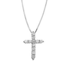 1/4 CT. T.W. Certified Diamond Cross Pendant in 14K White Gold (H-I/I1-I2) - View All Necklaces - Zales Diamond Cross Necklace Zales, Diamond Cross Necklace Tiffany, Gold Slides, Gold Cross Pendant, Diamond Cross Pendants, Diamond Cross, Solitaire Diamond, Cross Jewelry, Gold Cross