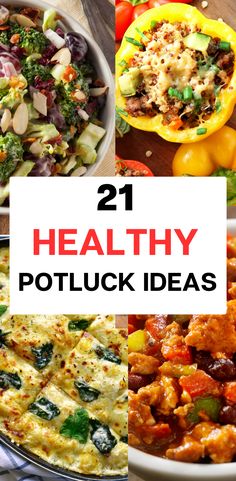 healthy potluck ideas with text overlay