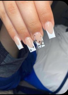 Cute Acrylic Nail Designs Square, Clean White Nail Designs, Cute White Nails Square, Classy Baddie Nails Medium, Short Full Set Nail Designs, Hidden Initial On Nails, Short Nails Acrylic Birthday Set, Oldies Nails Ideas, Acrylic Nail Designs French Tip Ideas Coffin