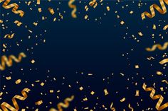 gold streamers and confetti on a dark blue background