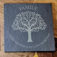 a slate coaster with a family tree on it