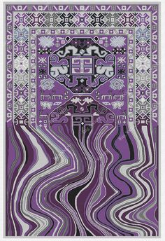 a purple and black art piece with an abstract design on the bottom half of it