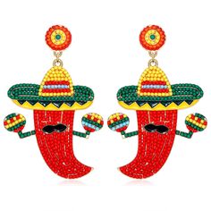 PRICES MAY VARY. 【Cinco De Mayo Earrings】: Are you ready for a fiesta? Our collection of colorful beaded dangle earrings will make your look a little more sartorially festive. Available in Mexican chili earrings, cute sombrero earrings, word Cinco De Mayo earrings and rhinestone letter FIESTA earrings, super fun and cute with intricately details, are sure to get plenty of compliments and add a pop of color to your favorite outfits 【Rainbow Fiesta Drop Earrings】: Whether used as fiesta party favo Novelty Multicolor Dangle Jewelry, Multicolor Novelty Dangle Jewelry, Fun Dangle Earrings For Festivals, Fun Dangle Earrings For Festival, Fun Beaded Party Jewelry, Summer Crystal Dangle Earrings For Pierced Ears, Summer Crystal Dangle Earrings, Summer Party Dangle Crystal Earrings, Multicolor Novelty Earrings