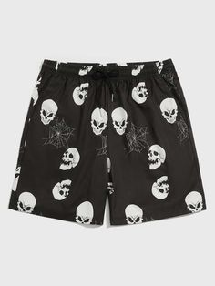 Black Street Collar  Polyester Halloween Straight Leg Embellished Slight Stretch  Men Bottoms Goth Clothes Men, Goth Guys, Alt Clothes, Small Tattoos For Guys, Goth Outfits, Stretch Shorts, Drawstring Shorts, Character Outfits