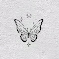 Zodiac Butterfly Tattoo, Butterfly Tatoos Woman, Moon With Stars Tattoo, Butterfly Moon Tattoo, Butterfly Tattoo Designs For Women, Butterfly Tattoo Ideas For Women, Butterfly And Stars, Butterfly Wings Tattoo, Butterfly Wings Design