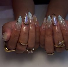 Opal Nails, 3d Nail Designs, Hard Gel Nails, Hard Nails, Mermaid Nails, Pearl Nails, Glass Nails, Prom Nails, Fancy Nails